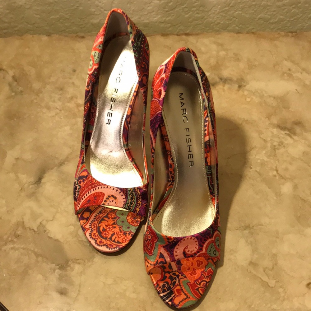 Multicolor peep toes heels by Marc Fisher.